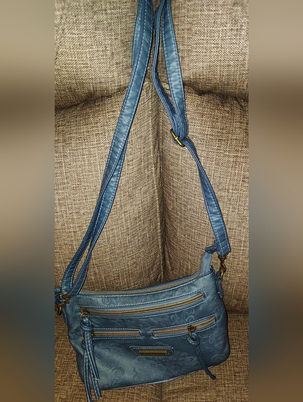 Stone & Co. Blue Embossed Crossbody Bag with Tassel Zips